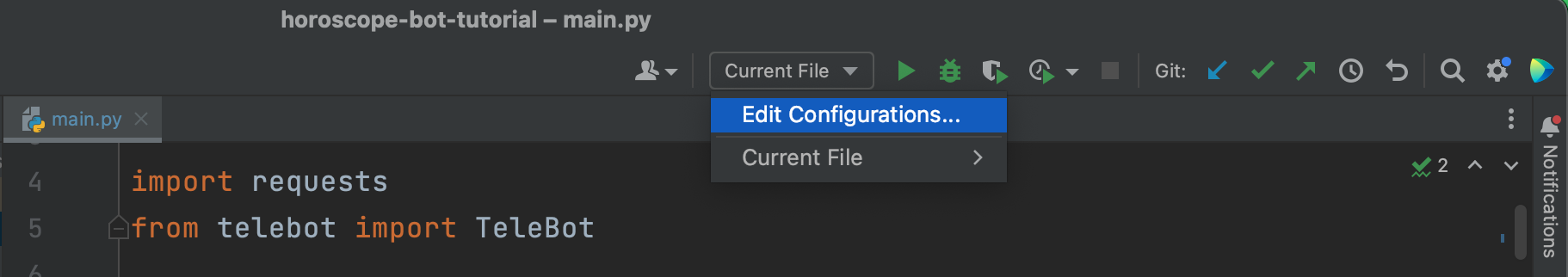 Edit configurations selection in the Run Configurations menu