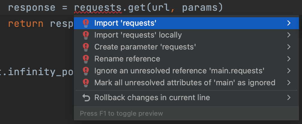 Alt Enter and then Import Requests